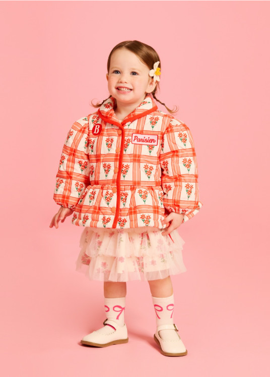 BEBE DE PINO All over bouquet check baby quilting jacket