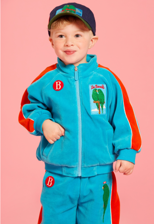 BEBE DE PINO Parrot baby color block velour zip up jacket