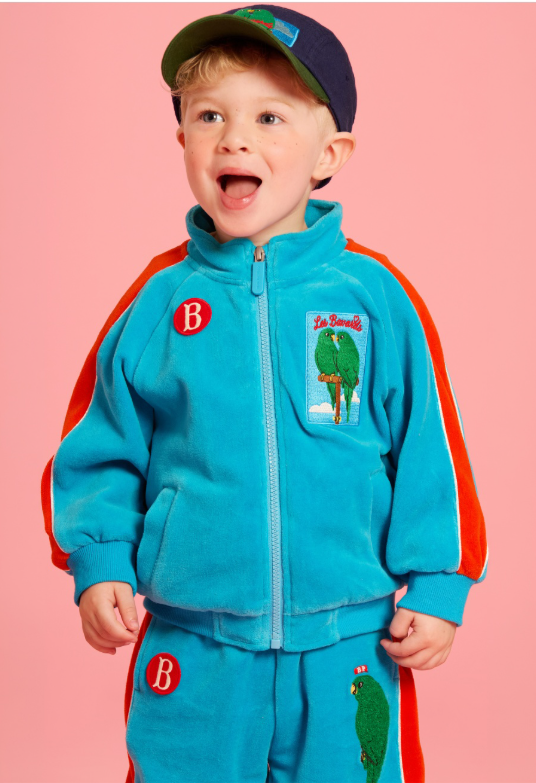 BEBE DE PINO Parrot baby color block velour pants