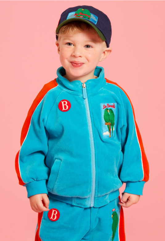 BEBE DE PINO Parrot baby color block velour pants