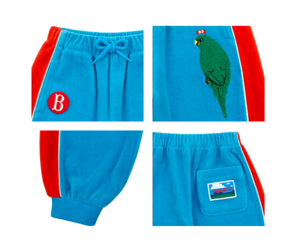BEBE DE PINO Parrot baby color block velour pants