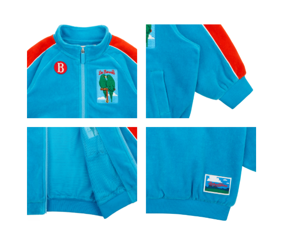 BEBE DE PINO Parrot baby color block velour zip up jacket