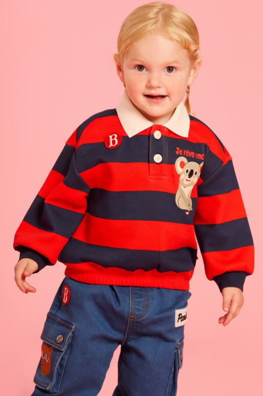 BEBE DE PINO Koala baby stripe pique collar tee