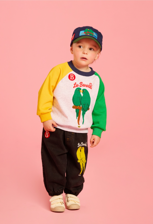 BEBE DE PINO Parrot baby denim jogger pants