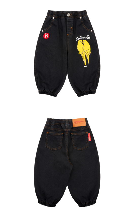 BEBE DE PINO Parrot baby denim jogger pants