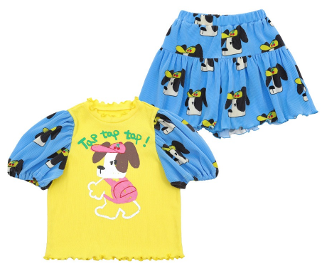 BEBEBEBE 2024 SUMMER Cap puppy puff t-shirt+frill shorts SET