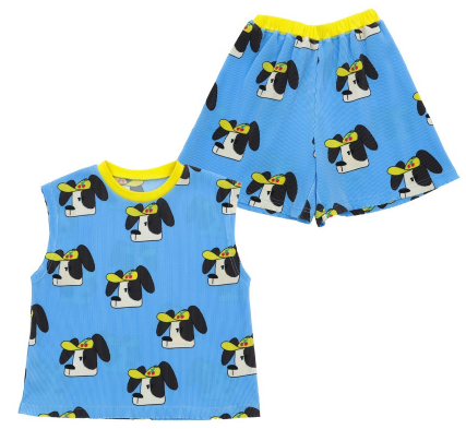 BEBEBEBE 2024 SUMMER Cap puppy pleats sleeveless t-shirt+shorts SET