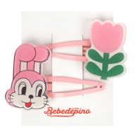 BEBE DE PINO Pink bunny tulip baby hairpin set