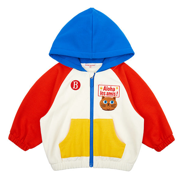 BEBE DE PINO Aloha cat baby color block hoodie zip up jacket