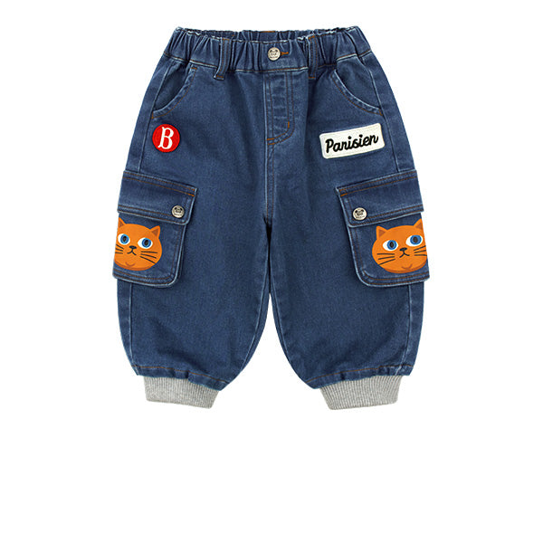 BEBE DE PINO Aloha cat baby out pocket jersey denim pants