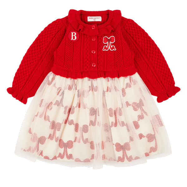 BEBE DE PINO All over puff ribbon baby tutu sweater dress