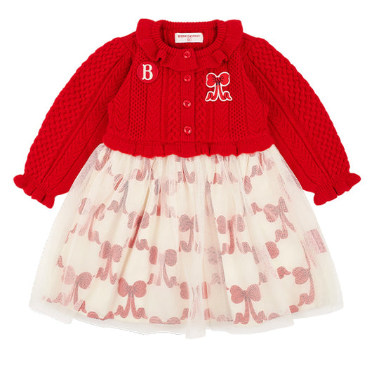 BEBE DE PINO All over puff ribbon baby tutu sweater dress