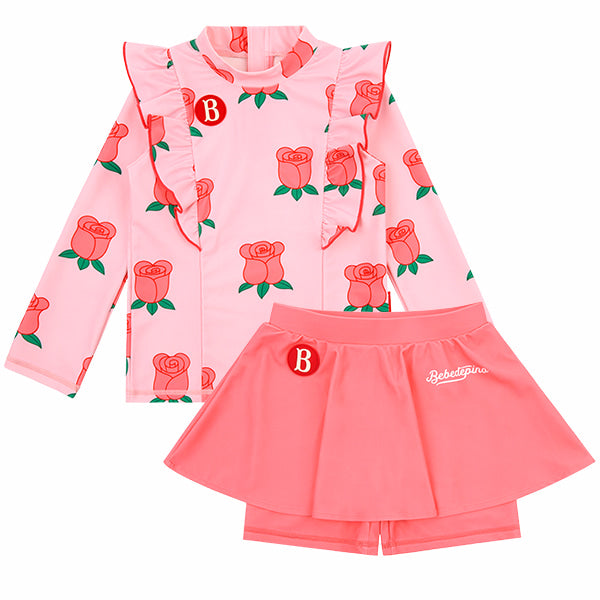 BEBE DE PINO 	All over rose ruffle swimsuit set