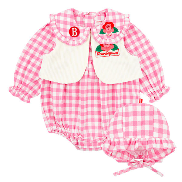 BEBE DE PINO Camellia baby check puff bodysuit set