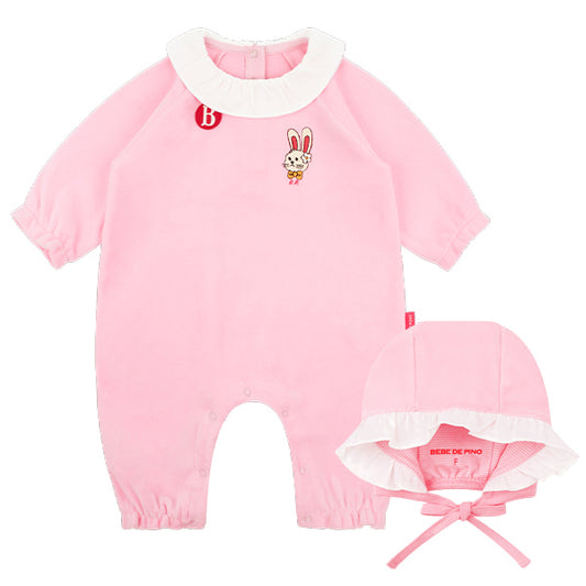 BEBE DE PINO Ribbon bunny newborn velour overall set