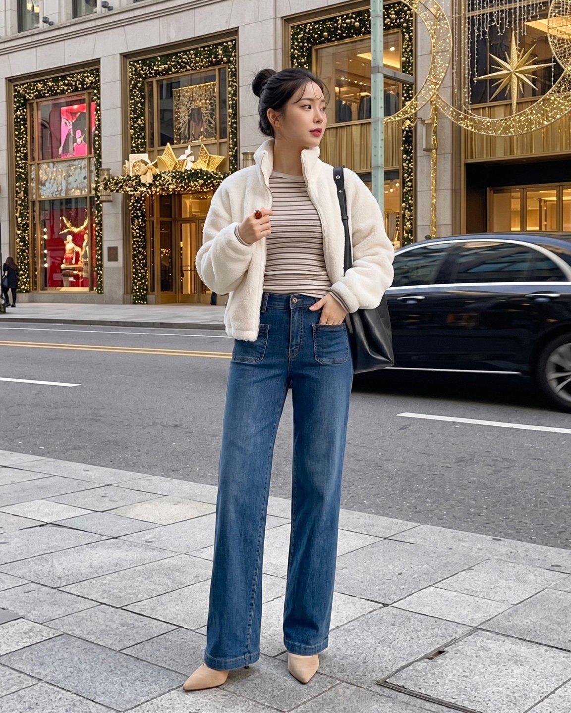MOMS WEAR HOWLUK Front pocket straight denim pants (Fleece inside)