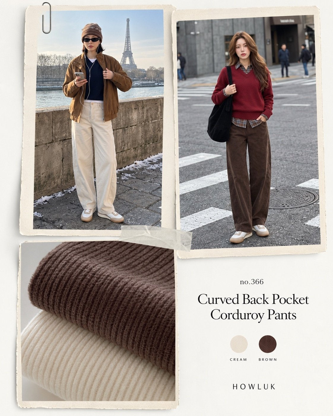 MOMS WEAR HOWLUK Corduroy curved pants (Fleece inside)