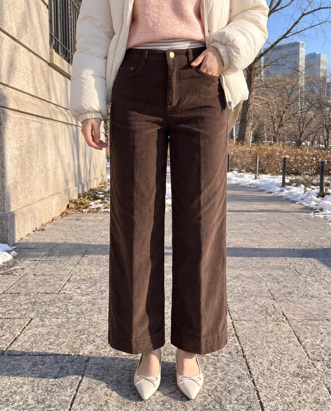 MOMS WEAR HOWLUK Wide crop corduroy pants (Fleece inside)