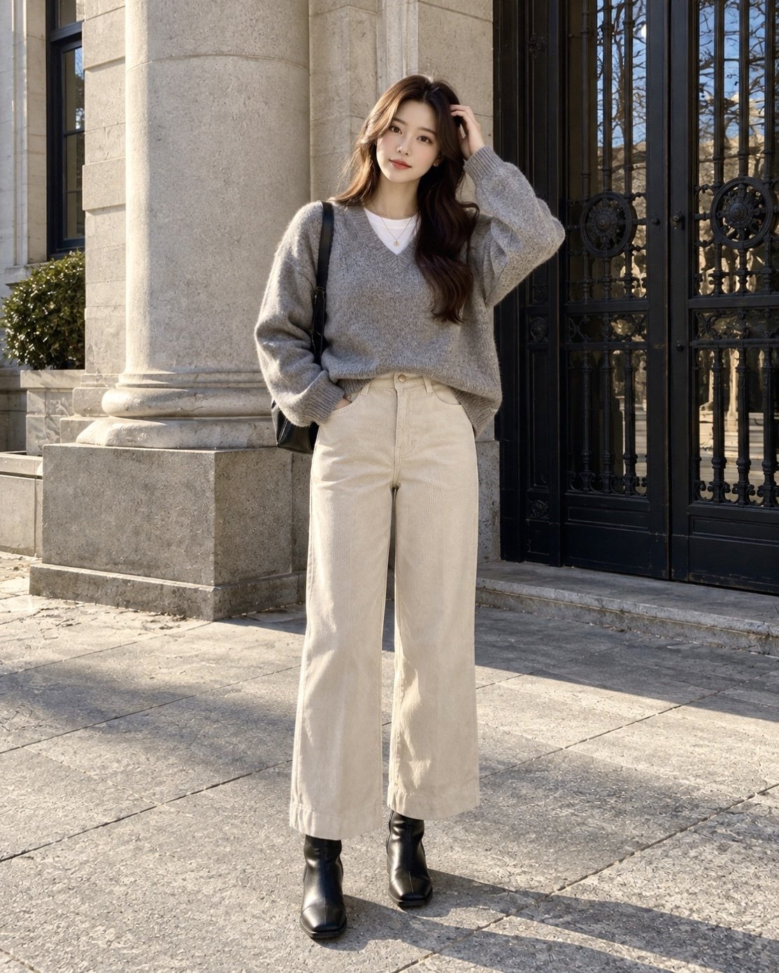 MOMS WEAR HOWLUK Wide crop corduroy pants (Fleece inside)
