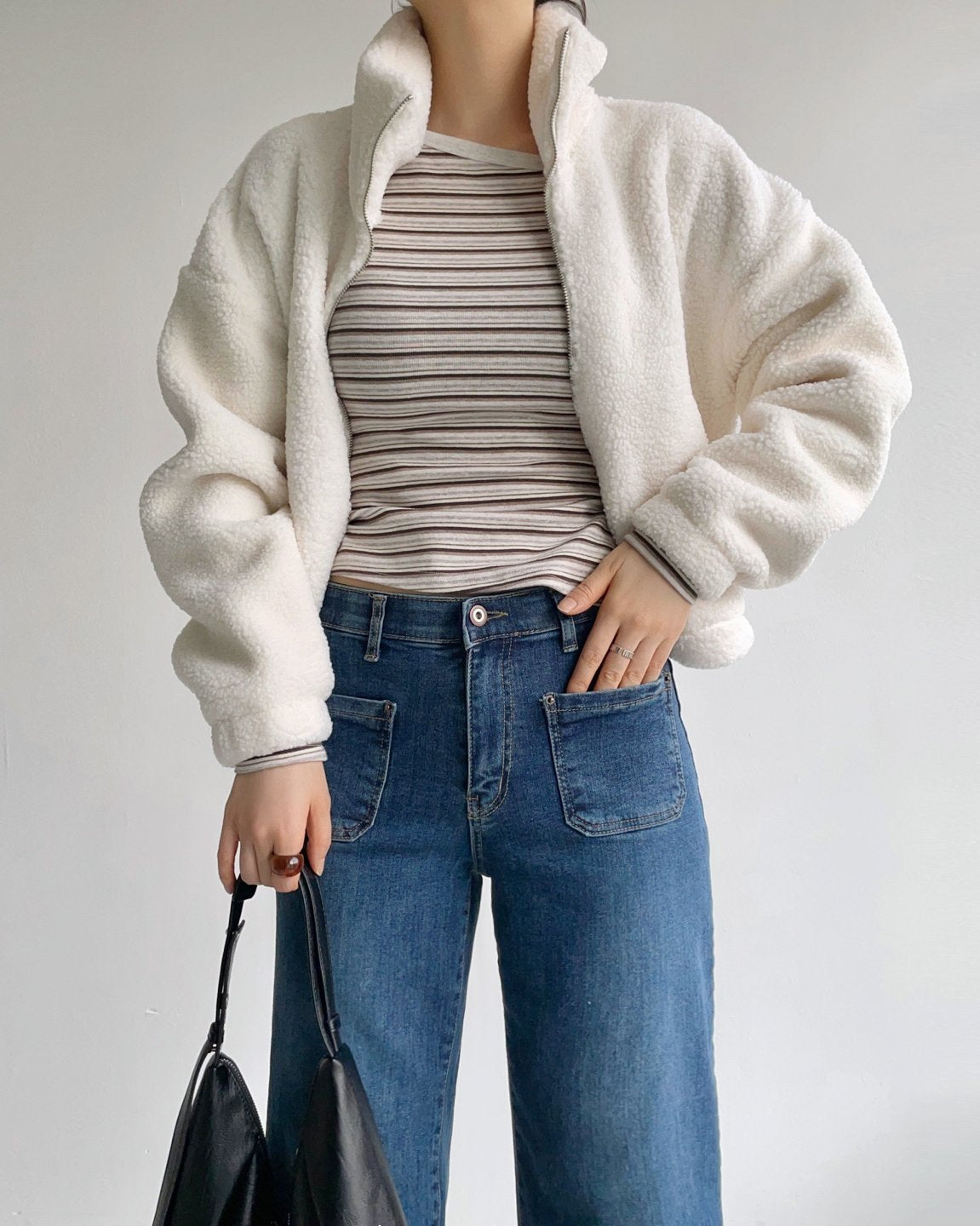 MOMS WEAR HOWLUK Front pocket straight denim pants (Fleece inside)