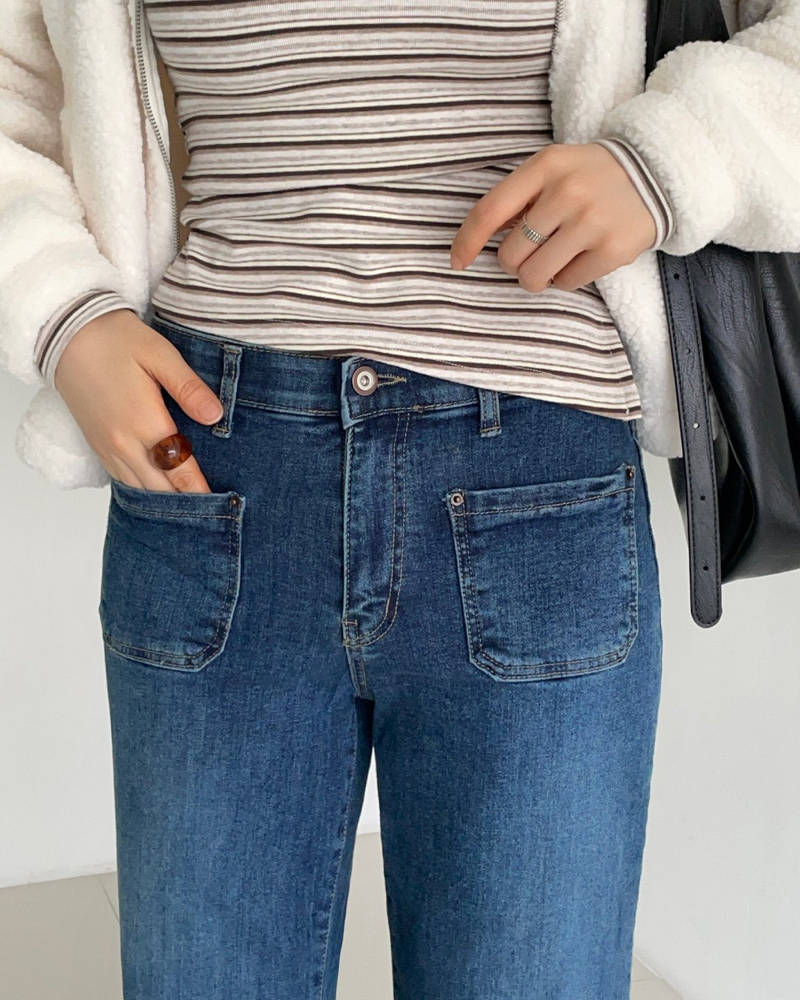 MOMS WEAR HOWLUK Front pocket straight denim pants (Fleece inside)
