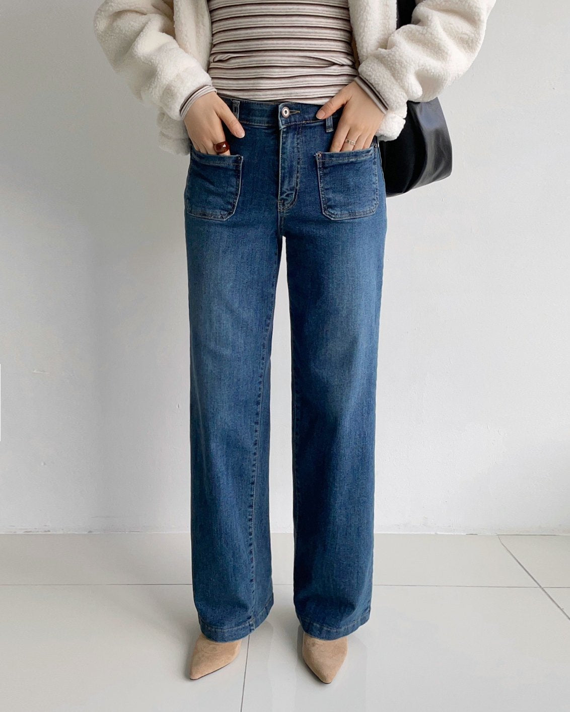 MOMS WEAR HOWLUK Front pocket straight denim pants (Fleece inside)