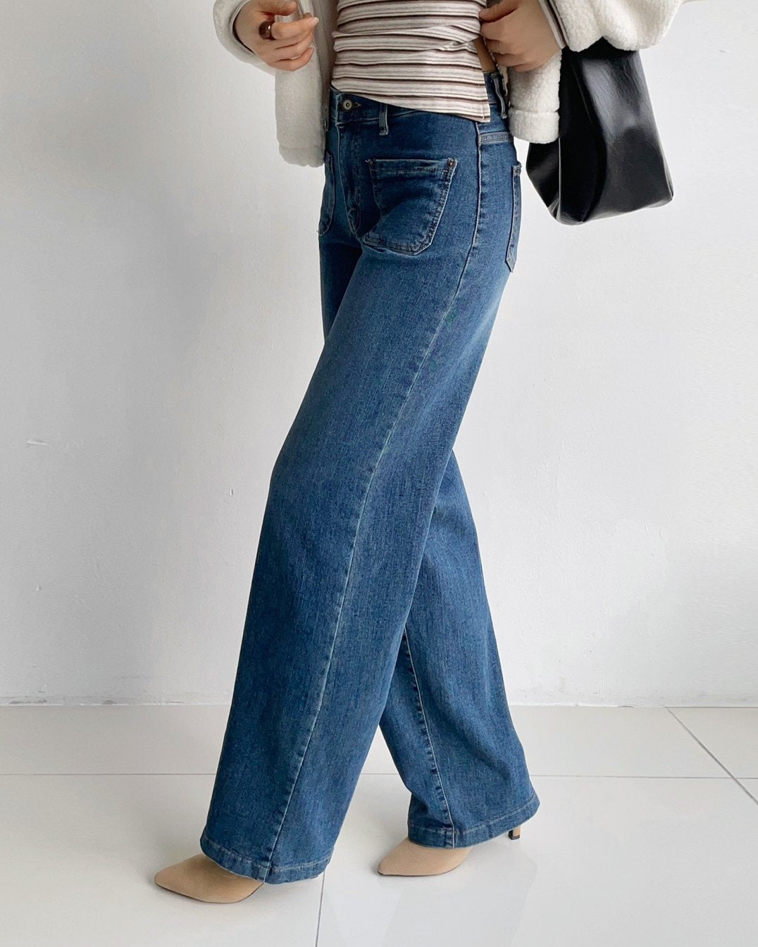 MOMS WEAR HOWLUK Front pocket straight denim pants (Fleece inside)