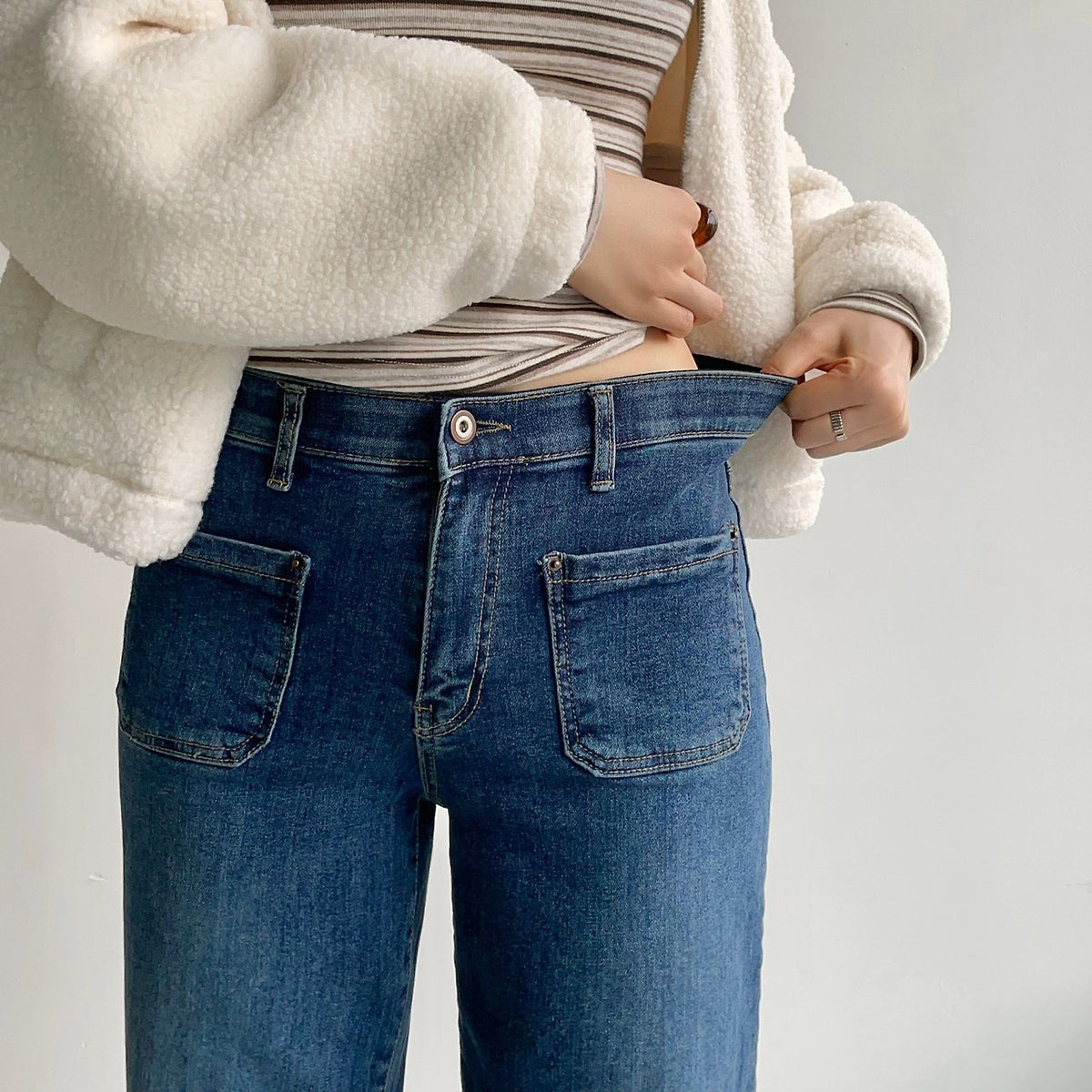 MOMS WEAR HOWLUK Front pocket straight denim pants (Fleece inside)