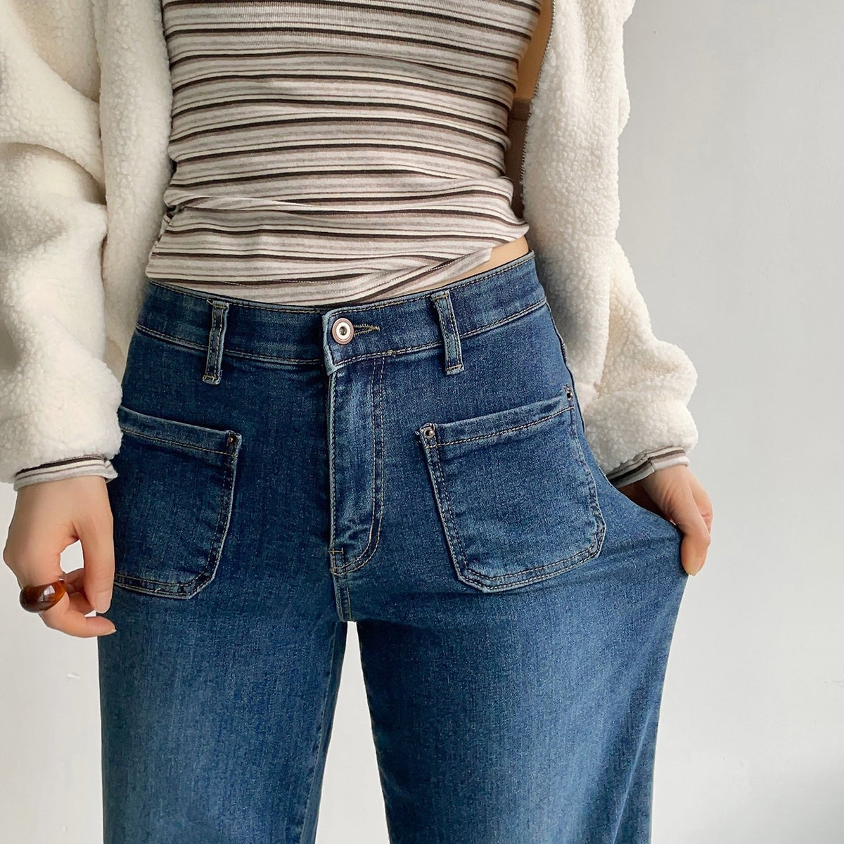 MOMS WEAR HOWLUK Front pocket straight denim pants (Fleece inside)