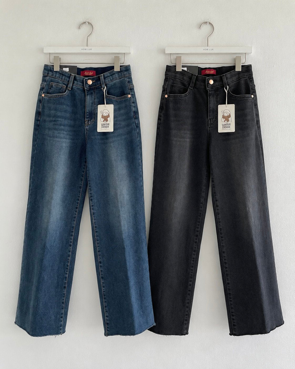 MOMS WEAR HOWLUK Wide straight fit denim pants (Fleece inside)