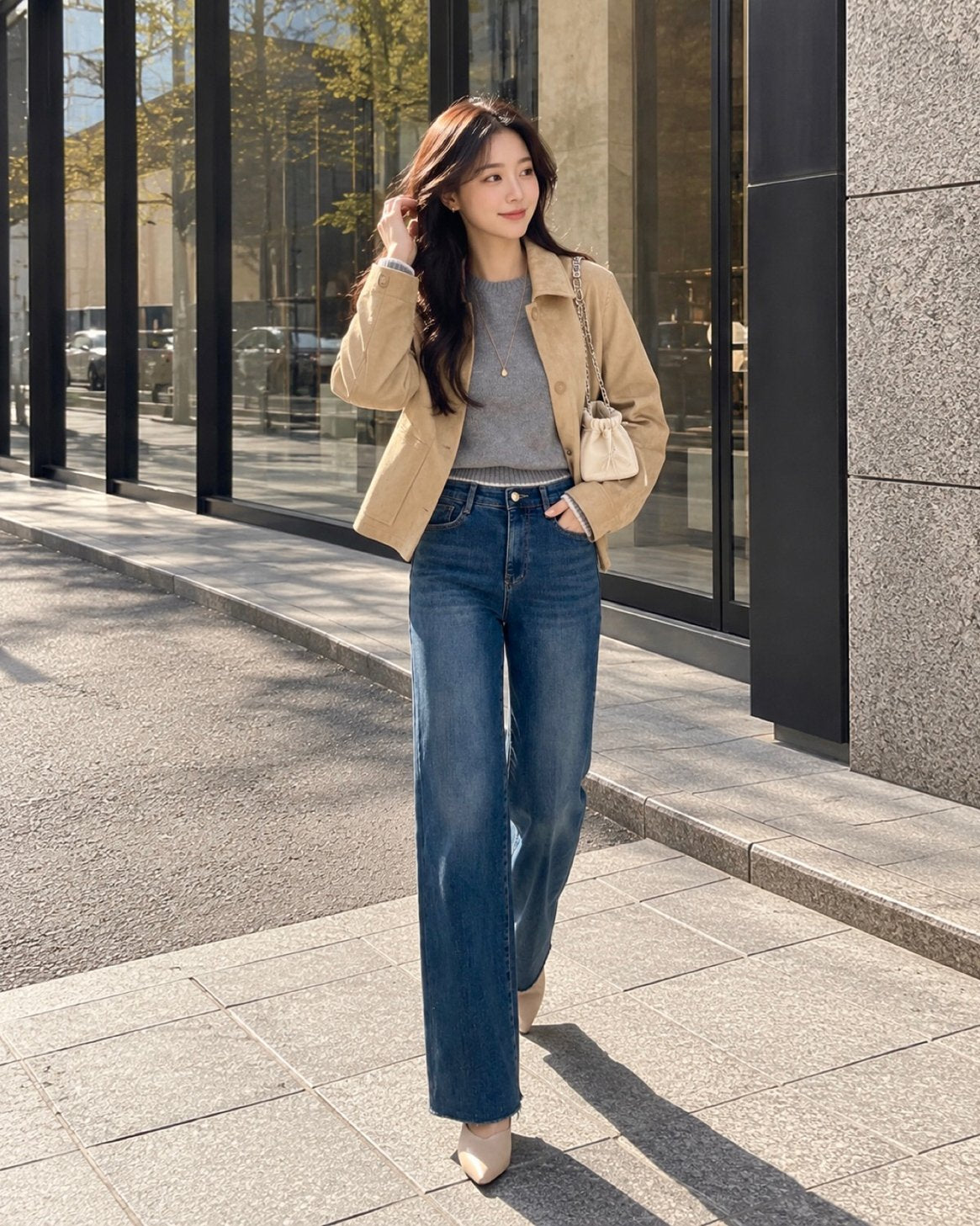 MOMS WEAR HOWLUK Wide straight fit denim pants (Fleece inside)
