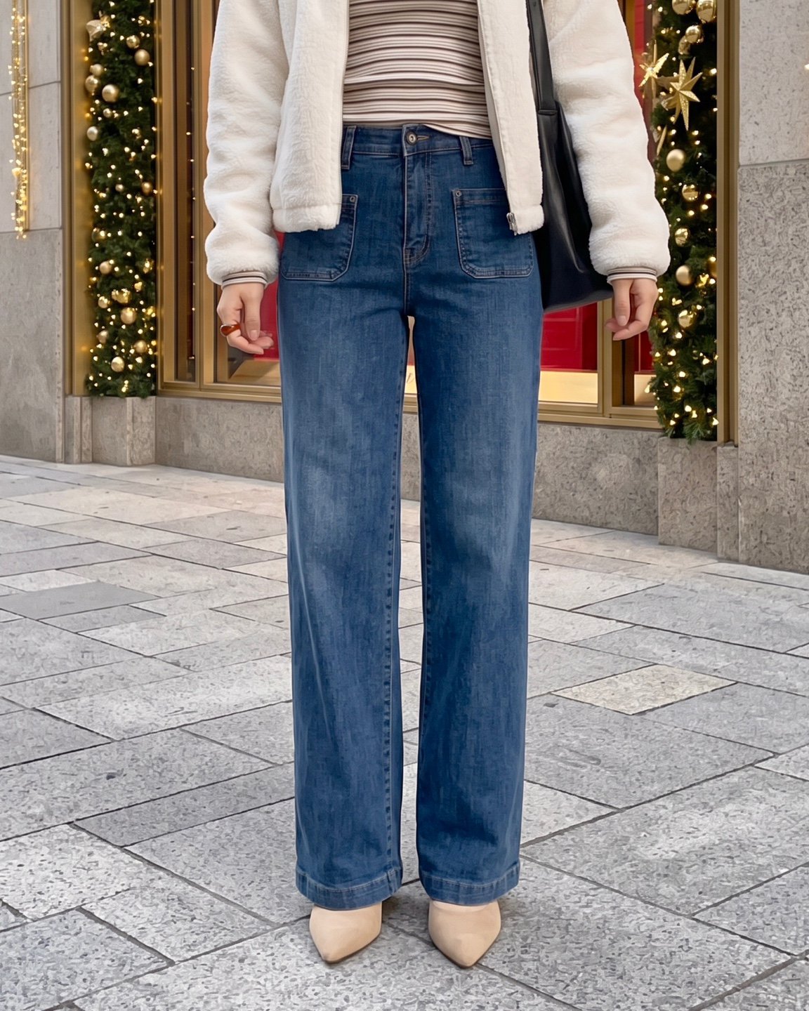 MOMS WEAR HOWLUK Front pocket straight denim pants (Fleece inside)