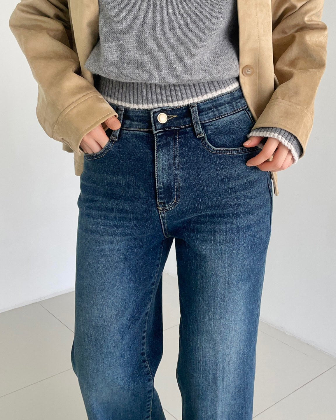 MOMS WEAR HOWLUK Wide straight fit denim pants (Fleece inside)
