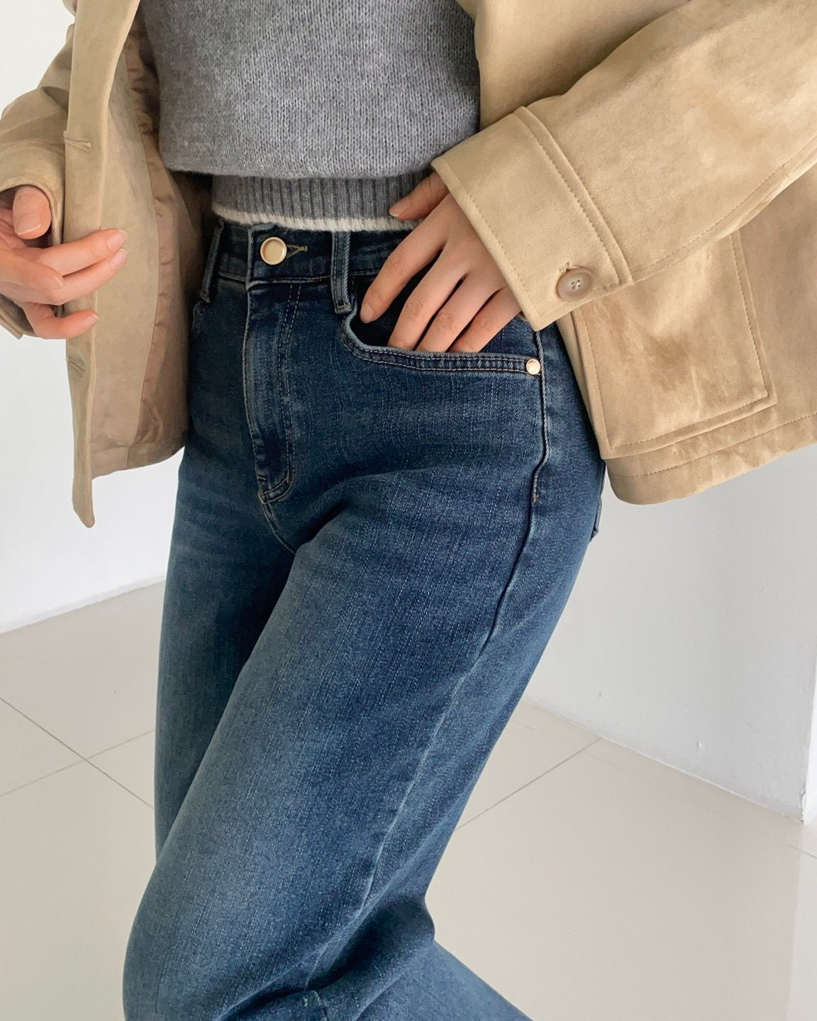 MOMS WEAR HOWLUK Wide straight fit denim pants (Fleece inside)