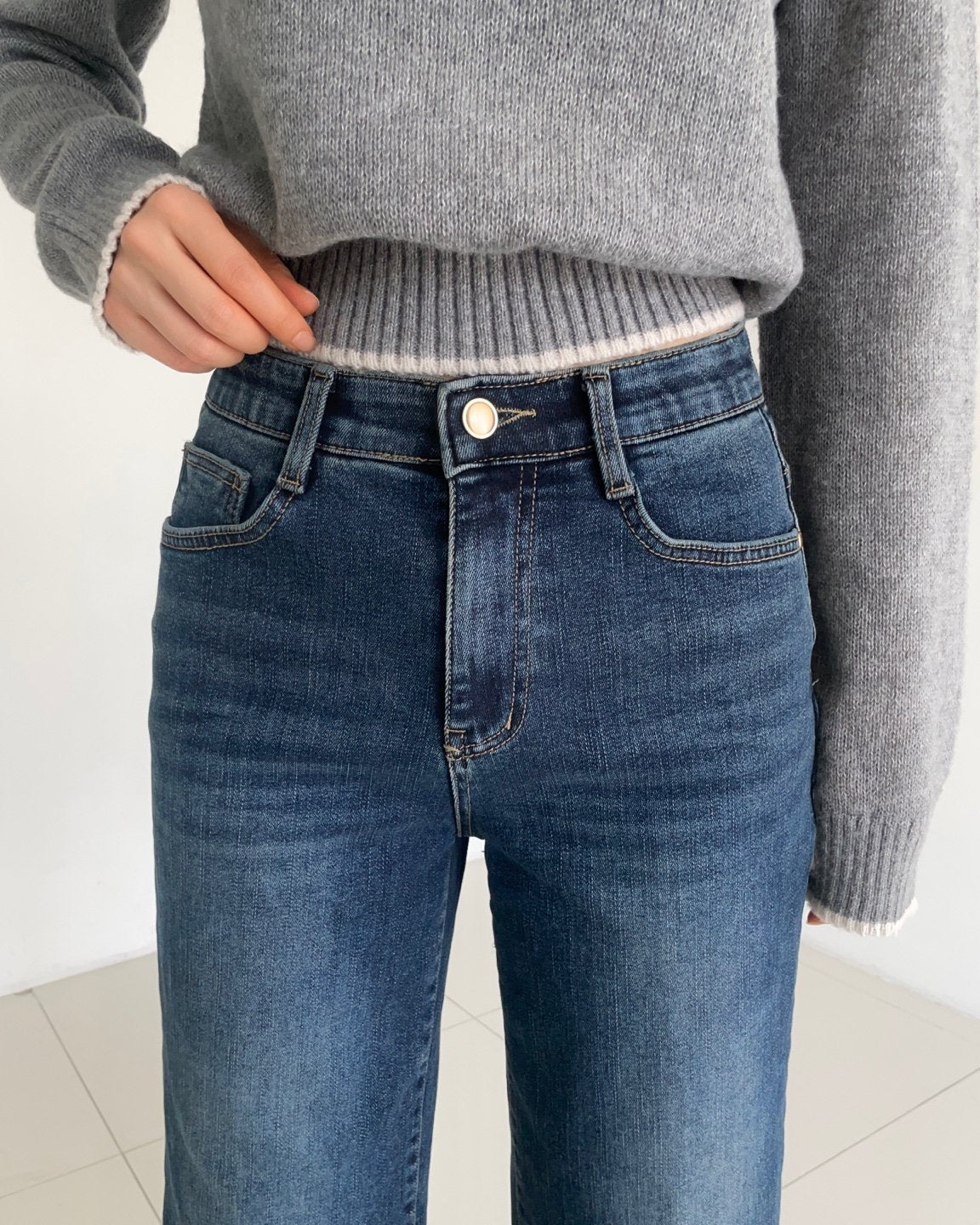 MOMS WEAR HOWLUK Wide straight fit denim pants (Fleece inside)