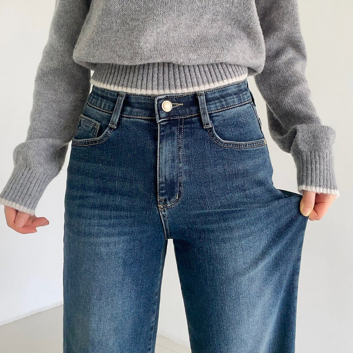 MOMS WEAR HOWLUK Wide straight fit denim pants (Fleece inside)