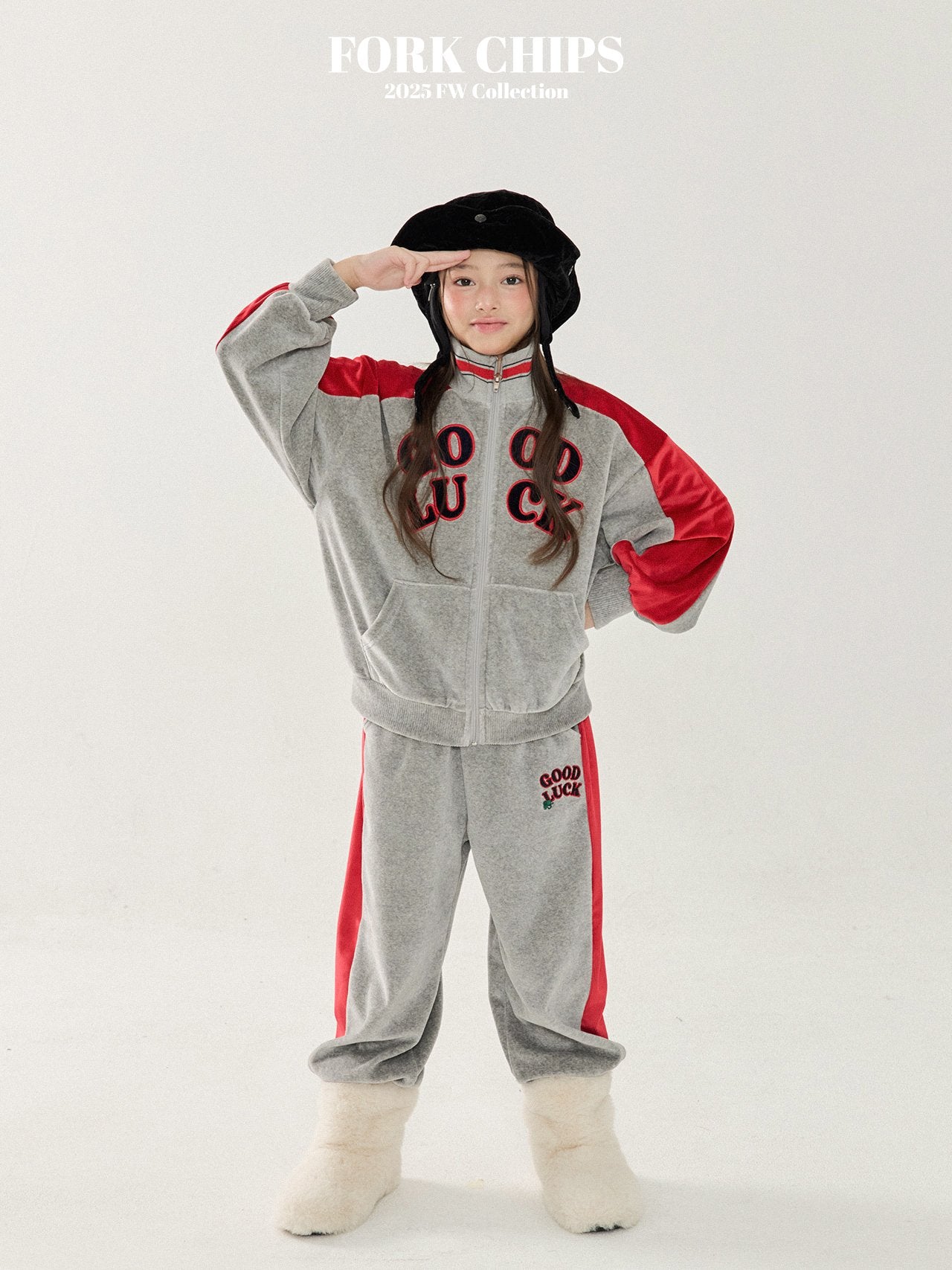 FORK CHIPS Good luck velour zip up set