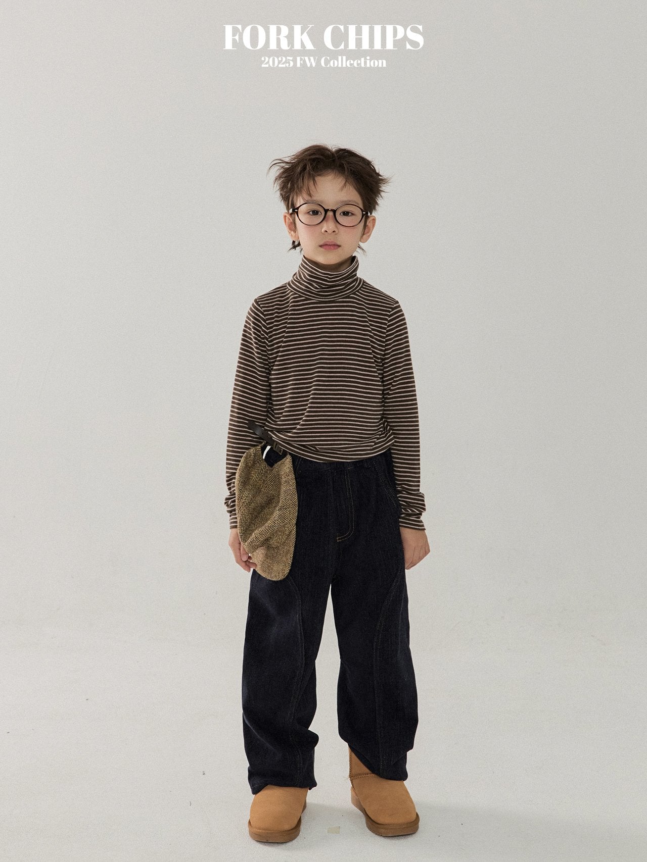 FORK CHIPS Butter striped turtle neck top