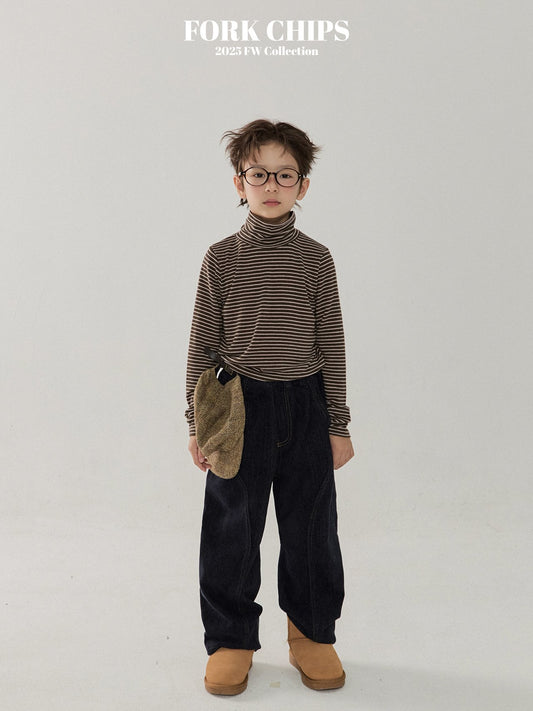 FORK CHIPS Butter striped turtle neck top
