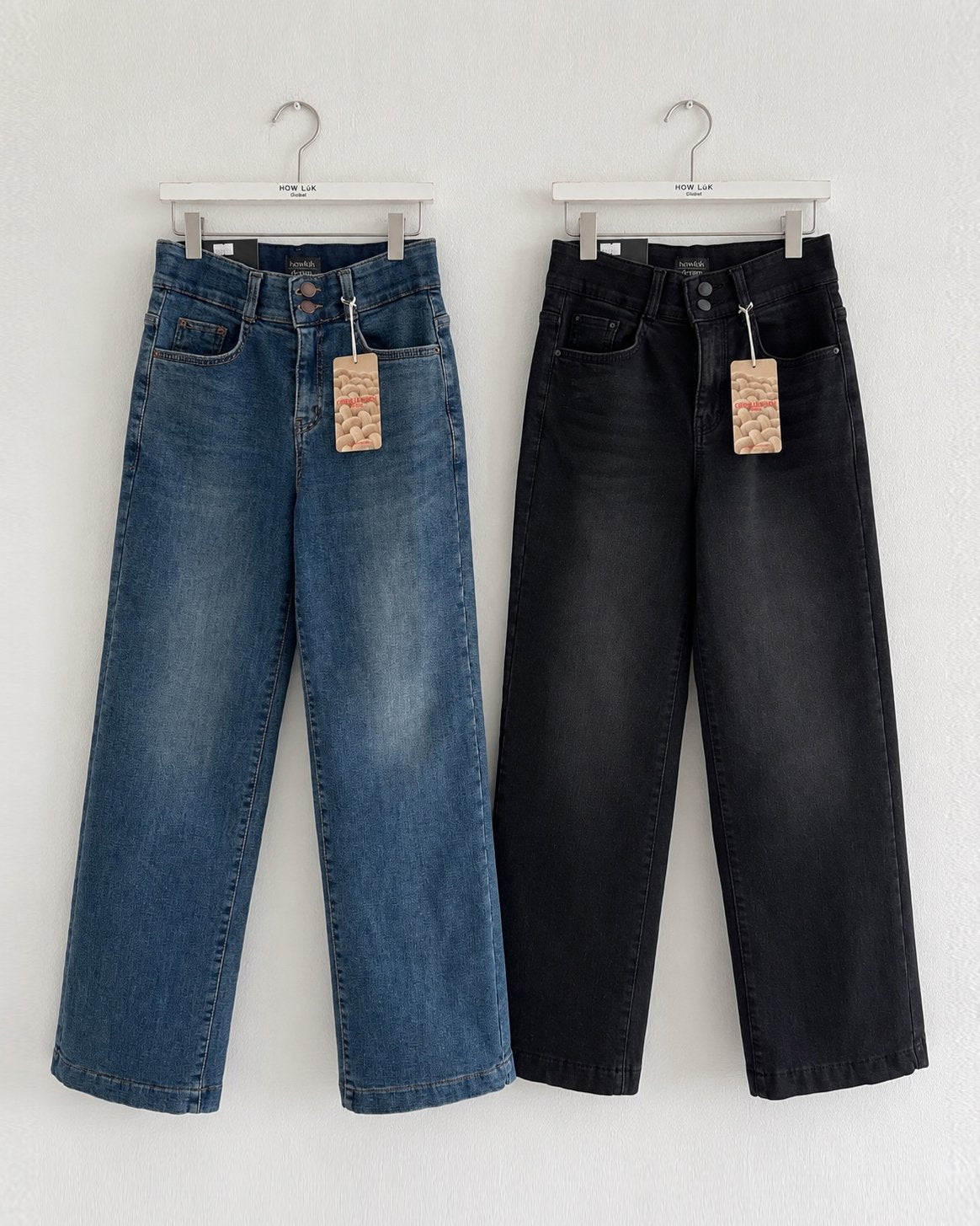 MOMS WEAR HOWLUK Two button wide denim pants (Fleece inside)