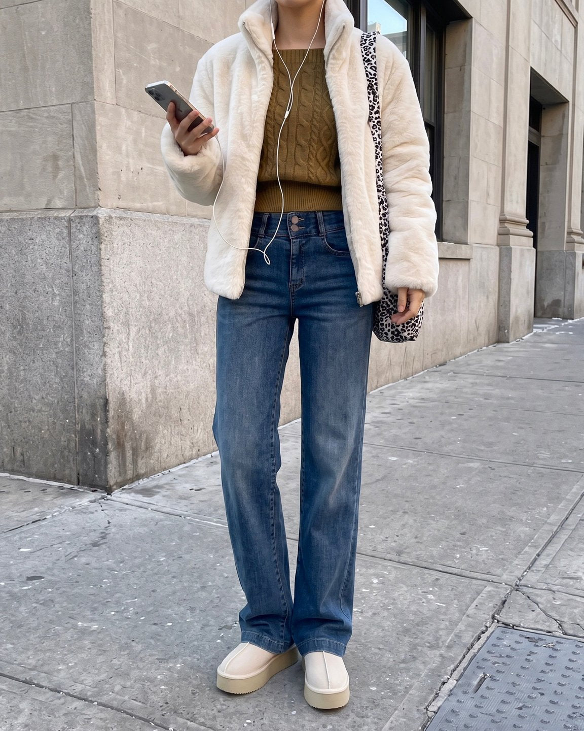 MOMS WEAR HOWLUK Two button wide denim pants (Fleece inside)