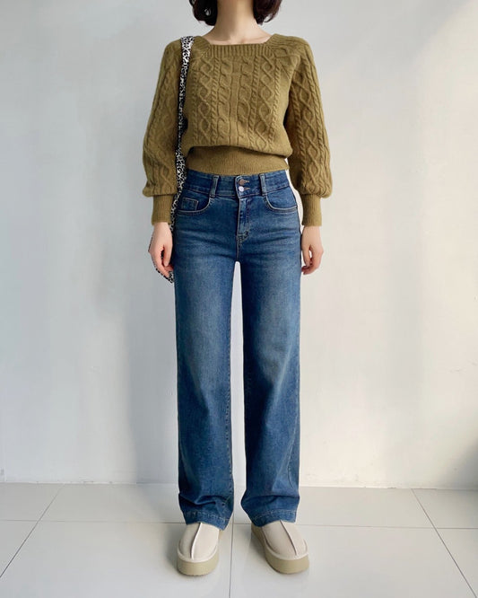 MOMS WEAR HOWLUK Two button wide denim pants (Fleece inside)