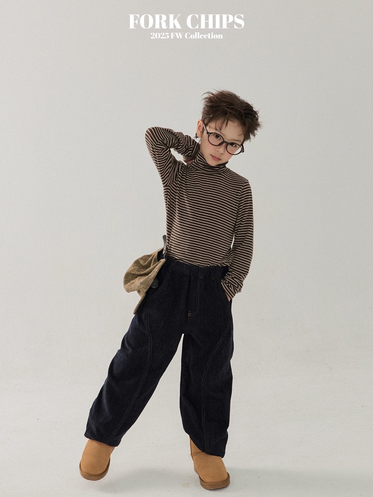 FORK CHIPS Butter striped turtle neck top