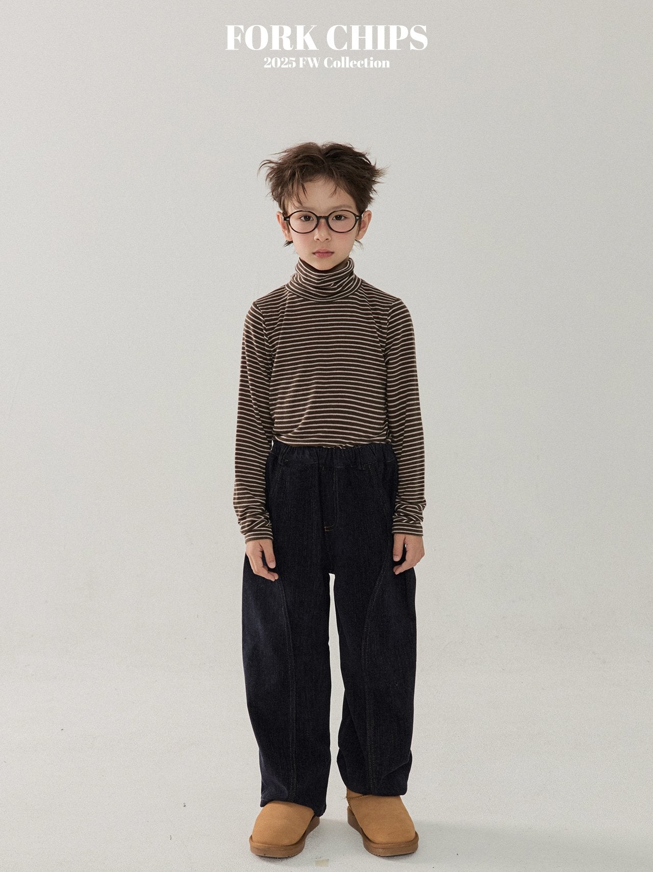 FORK CHIPS Butter striped turtle neck top