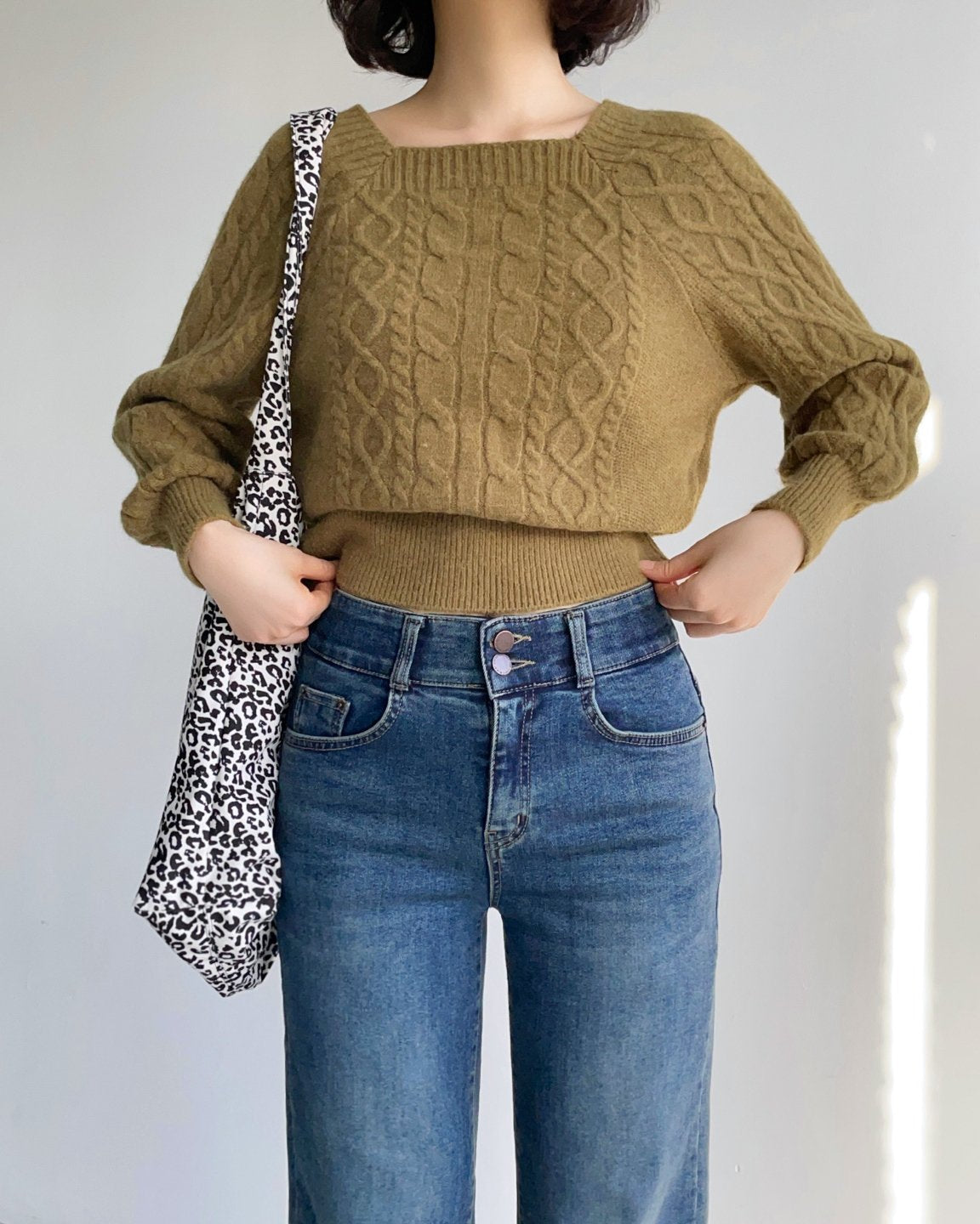 MOMS WEAR HOWLUK Two button wide denim pants (Fleece inside)