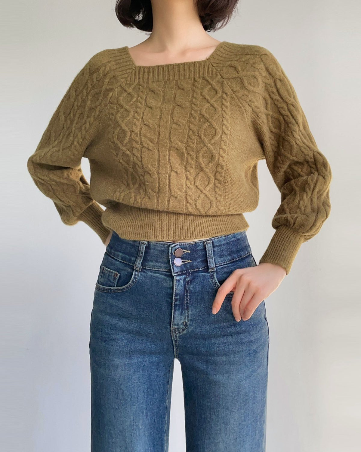 MOMS WEAR HOWLUK Two button wide denim pants (Fleece inside)