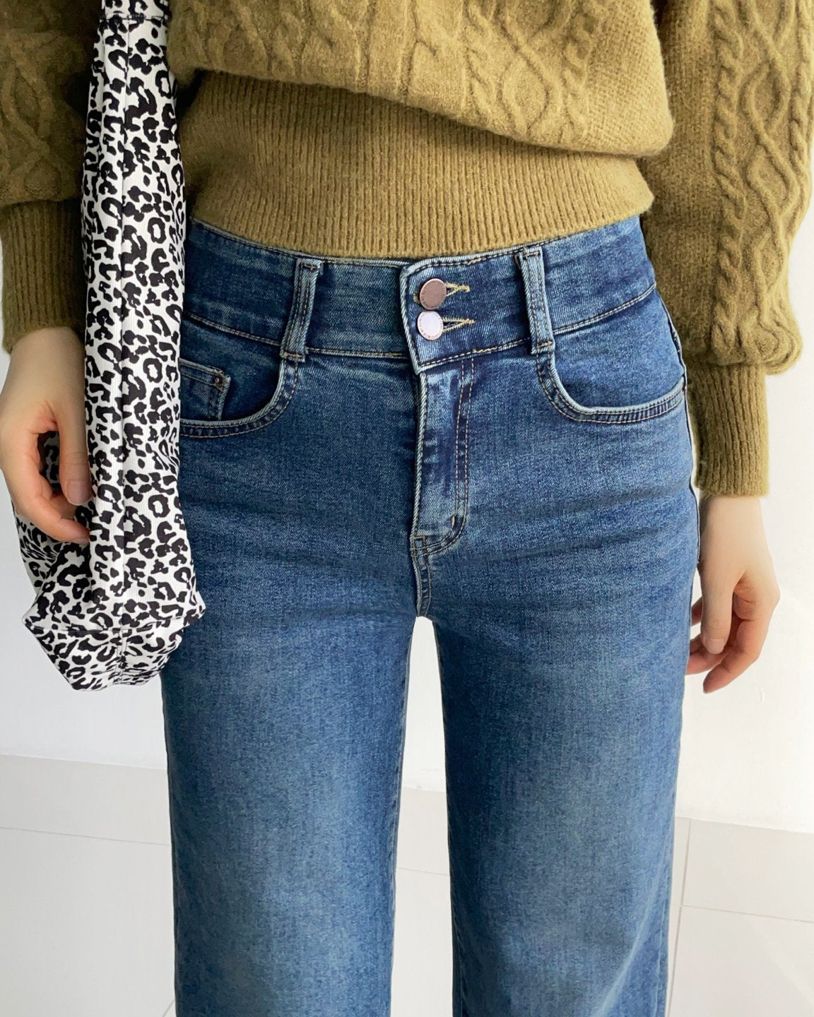 MOMS WEAR HOWLUK Two button wide denim pants (Fleece inside)