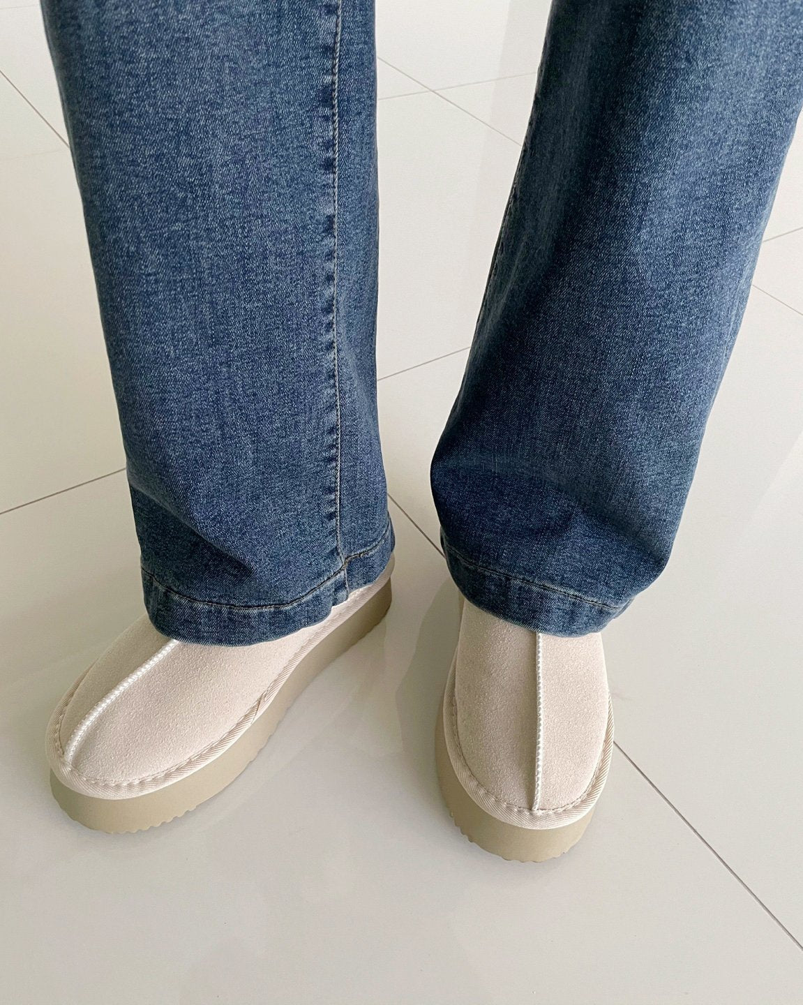 MOMS WEAR HOWLUK Two button wide denim pants (Fleece inside)