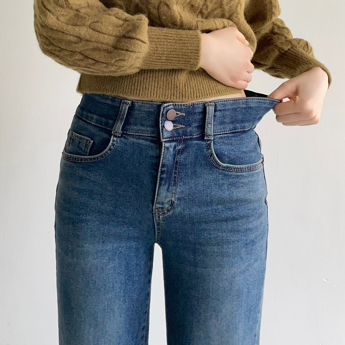 MOMS WEAR HOWLUK Two button wide denim pants (Fleece inside)