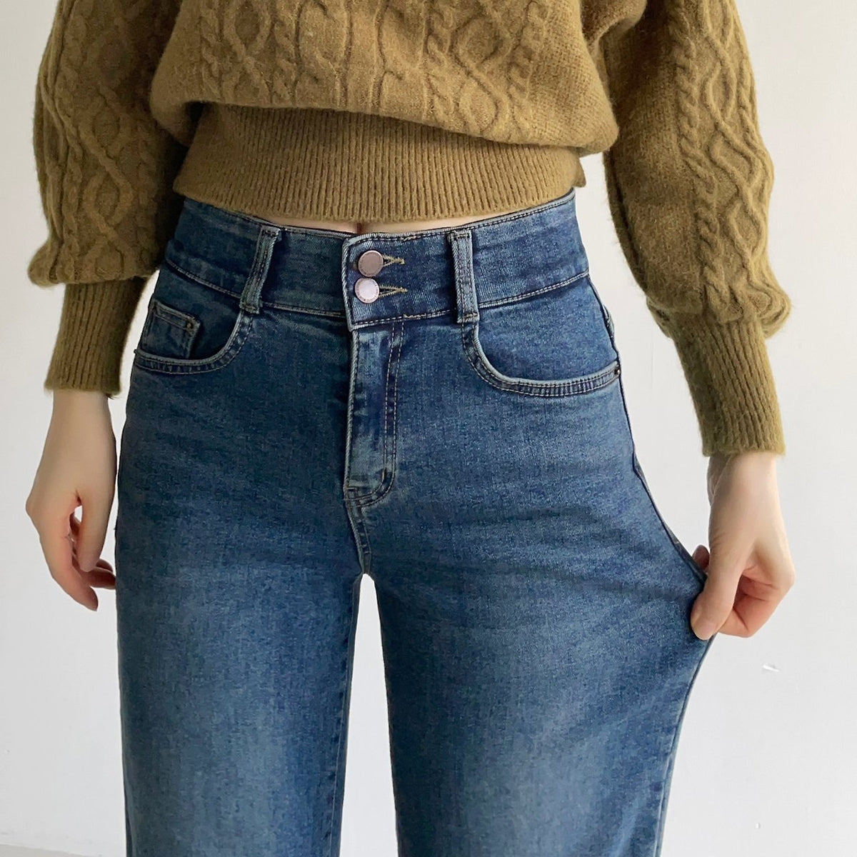 MOMS WEAR HOWLUK Two button wide denim pants (Fleece inside)
